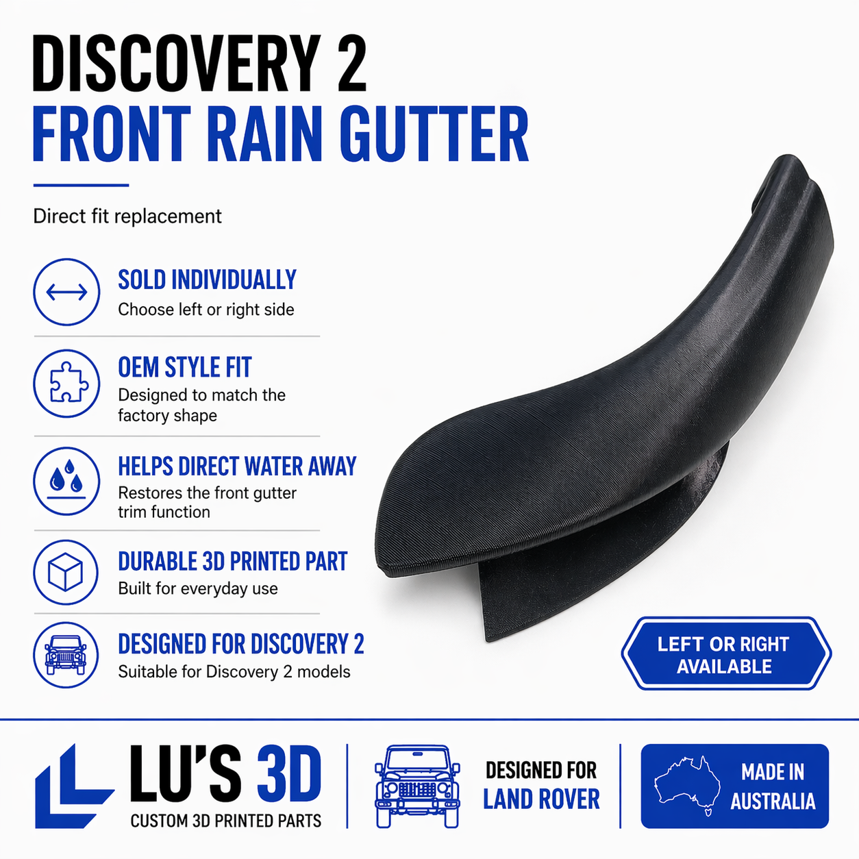 Discovery 2 Front Rain Gutter (Driver or Passenger Side)